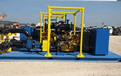 Yellow and blue MW Rentals Mud Pump.